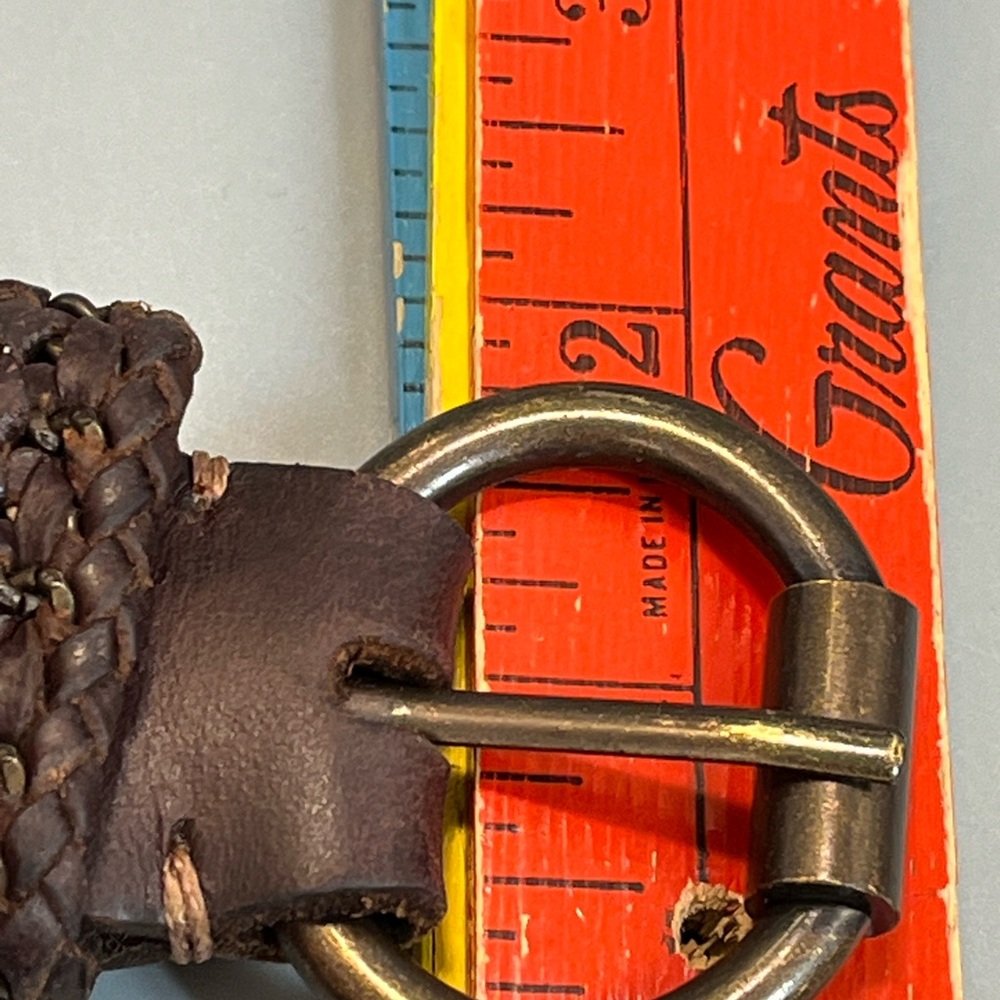Frye Dark Brown Leather Belt D Ring Brass Buckle Rodeo Belt Size Small 28-34 - Picture 10 of 12